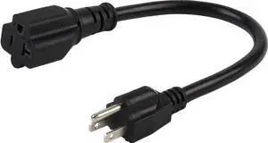 Heavy Duty 15 Amp to 20 Amp Nema 5-15P to 5-15/20R AC Power Adapter Cord - 1-Foot 12AWG T Blade Adapter Male to Female Extension Cable