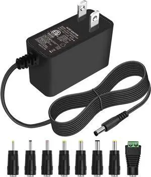 12V 2A AC Adapter Replacement Power Supply with 8 Tips 12 Volts 2000mA Power Cord Charger for LED Strip Light CCTV Camera GPS Webcam Router BT Speaker DC12V Transformer ETL Listed