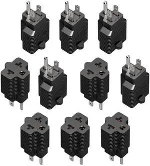[10Pack] 4-in-1 15 Amp Household AC Plug to 20 Amp T-Blade Adapter 5-15P to 5-20R 5-15P to 6-15R 5-15P to 6-20R 4 in 1 AC Power Adapter 15A 125V to 20A 250V Adapter 15A to Double T-Blade Adapter.
