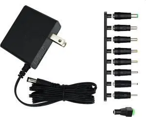 5V 1A Power Supply Adapter with Plug 5.5 x 2.1mm 5W Universal AC/DC Charger AC 100V-240V to DC 5V Power Cord with 9 Jacks Plug for USB Hub TV Box Router Camera and More(1 Pack)
