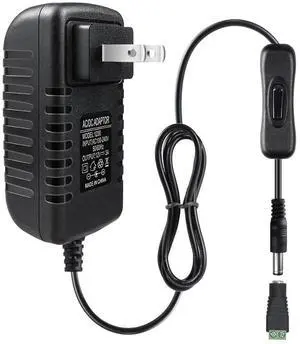 12V Power Supply 12 Volt 3A 36W DC Power Supply with On Off Switch Black Switching LED Power Adapter AC 110V to 12V Wall Wart Transformer Plug for LED Strip Lights with 5.5/2.1 DC Female Connector