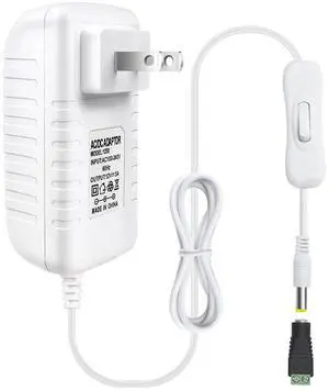 12V Power Supply 12 Volt 3A 36W DC Power Supply with On Off Switch White Switching LED Power Adapter AC 110V to 12V Wall Wart Transformer Plug for LED Strip Lights with 5.5/2.1 DC Female Connector
