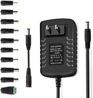 DC 9V 2A Power Supply AC Adapter 100-240V 50-60Hz AC to DC Converter 9 Volt 2 Amp Power Adapter Transformer Cord with 10 Tips & 5.5mm x 2.1mm Reverse Polarity Converter Cable