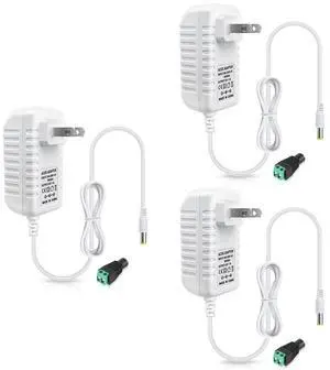 12V Power Supply 12 Volt 1A 12W DC Power Supply White LED Power Adapter AC 110V to 12V Wall Mounted Transformer Plug for LED Strip Lights with 5.5/2.1 DC Female Connector 3 Pack
