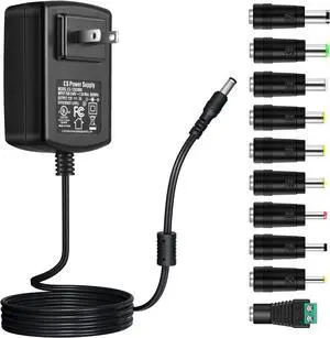 12V 2A Power Supply Adapter with 10 Tips DC12V 2000mA Power Adapter for LED Strip Light CCTV Camera Piano Keyboard BT Speaker Router and More UL Listed FCC