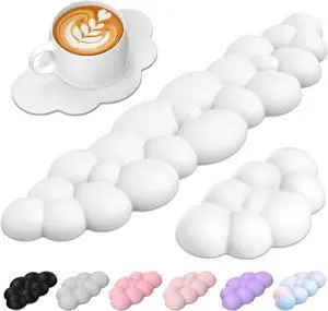 Cloud Keyboard Wrist Rest Set Cloud Wrist Rest with Non-Slip Base PU Leather Wrist Pad for Keyboard with Ergonomic Memory Foam for Computer Laptop Office Gaming and Pain Relief White