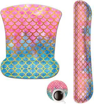 Keyboard Wrist Rest Pad Ergonomic Mouse Pad Set Gel Mouse Pad for Computer Laptop Non Slip Mousepad Keyboard Wrist Support with Raised Memory Foam for Easy Typing Pain Relief Mermaid Scales