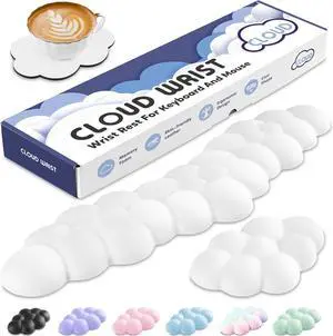 Cloud Wrist Rest for Keyboard and Mouse Memory Foam PU Leather Keyboard Wrist Rest with Ergonomic Support Non-Slip Base Cute Arm Rest Pad & Palm Cushion Office Desk Accessory White