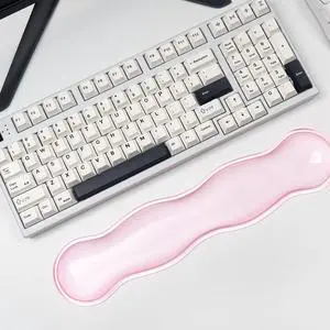 Clear Gel Keyboard Wrist Rest Pink Silicone Keyboard Wrist Rest Cute Ergonomic Wrist Rest for Keyboard 60%/75% (Pink-Long)