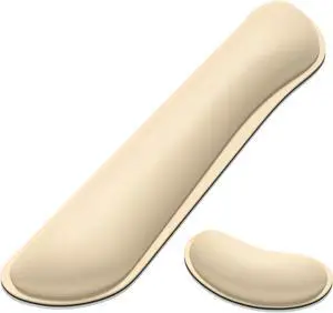 Keyboard Wrist Rest Set Cute PU Leather Wrist Cushion for Computer Keyboard and Mousepad Memory Foam Mouse Pad Rests Support with Non-Slip Base for Typing Pain Relief Laptop Colonial White