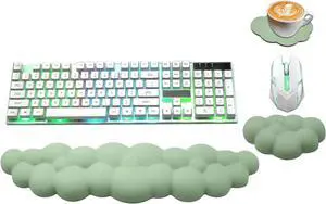 Cloud Wrist Rest Keyboard PU Leather Memory Foam Wrist Rest for Computer Keyboard Ergonomic Keyboard Wrist Rest and Cute Mouse Wrist Rest for Gaming Office Computer Typing Pain Relief Pastel Green