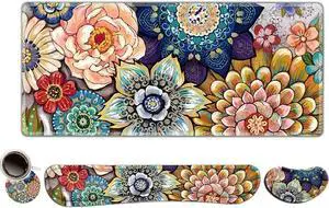 Extended Gaming Mouse Pad Memory Foam Ergonomic Keyboard Mouse Wrist Rest Support Set Large Desk Mat with Stitched Edges Non-Slip Base Mousepad for Home Office Game Colorful Flower Extended Gaming Mouse Pad Memory Foam Ergonomic Keyboard Mouse Wrist Rest Support Set Large Desk Mat with Stitched Edges Non-Slip Base Mousepad for Home Office Game Colorful Flower