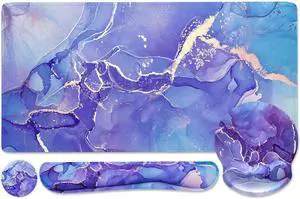 4-in-1 Gaming Mouse Pad Wrist Support SetDesk Pad + Mouse Pad with Wrist Rest + Keyboard Wrist Rest + Coaster Ergonomic Design for Home Office Study Game - Purple Marble