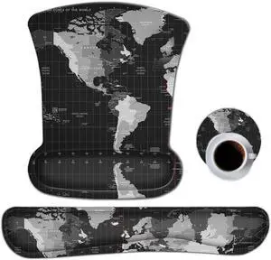 Keyboard Wrist Rest Pad Ergonomic Mouse Pad Set Mouse Pad for Computer Laptop Non Slip Mousepad Keyboard Wrist Support with Raised Memory Foam for Easy Typing Pain Relief Cool World Map