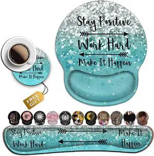 Mouse Pad with Wrist Support Ergonomic Gel Memory Foam Keyboard Wrist Rest Suitable for Office Typing Games Desktop Decoration Stay Positive Work Hard and Blue Glitter Graphic Office Accessories