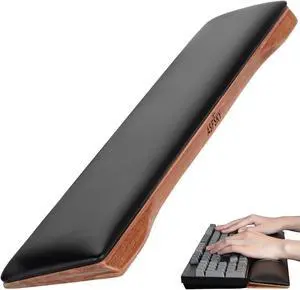 Keyboard Wrist Rest Ergonomic Memory Foam Wrist Pad with PU Leather & Wooden Base Non-Slip and Easy-to-Clean Design Wrist Support for Mechanical Keyboard Gaming & Office Use (Black)