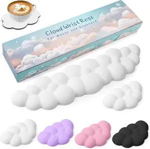 Keyboard Cloud Wrist Rest Pad Cloud Mouse Arm Wrist Rest Cute Memory Foam Palm Rest for Keyboard Ergonomic Arm Rest for Pain Relief with Non-Slip Suitable for Office Home Laptop Mac Gaming (White)