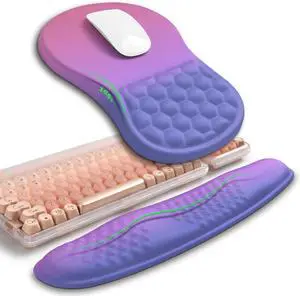 2in1 Combination Wave Keyboard Wrist Rest and Ergonomic Curvature Mouse Pad Wrist Support for Relieve Wrist Pain Filled with Soft Cushion Memory Foam Gradient Blue Purple