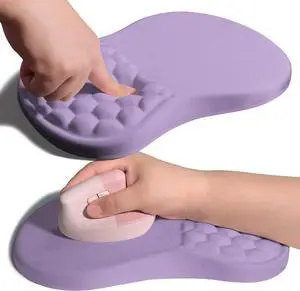 Ergonomic Joint Wrist Support Mouse Pad with Memory Foam Cushion Massage Bump Carpal Tunnel Pain Relief Mousepad Slope Design for Wrist Rest 11.8x7.9 in Pale Purple