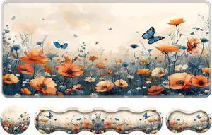 Keyboard Wrist Rest Set Memory Foam Wrist Support Mouse Pad 31.5x11.8 Desk Mat for Comfortable Typing & Pain Relief Non-Slip Base for Office & Home Use - Flower Butterfly