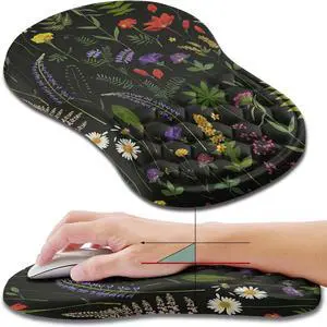 Ergonomic Mouse Pad Wrist Support Wrist Rest Mousepad for Carpal Tunnel Pain Relief with Integrated Memory Foam Slope Massage Bulge (11.8x7.9 inch Flowers