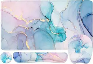 Keyboard Wrist Rest Large Mouse Pad Wrist Support for Computer 4 in 1 Memory Foam Keyboard Pad Desk Mat Ergonomic Hand Rest Wrist Cushion for Home Office Gaming - Blue Marble