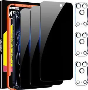 3 Pack Privacy Screen Protector for iPhone 17 Pro Max [Phone Case Friendly] Accessories Private Film 3 Pacs Tempered Glass Camera Lens Protector with Mounting Frame for  Anti Spy Black