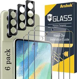 Galaxy S21 FE Screen Protector and Camera Protector [3 Screen Protectors+3 Camera Protectors][Support Fingerprint] Tempered Glass Screen Protector for  Galaxy S21 FE 5G