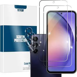 Galaxy A54 HD Clear Tempered Glass Screen Protector + Camera Lens Protectors [2+2 Pack] [3D Glass] [Anti-Glare] [Bubble-Free] Screen Protector Glass For  Galaxy A54