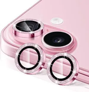 Camera Lens Protector for iPhone 17 9H Ultra-thin Tempered Glass Glitter Bling Cute Girly Metal Individual Camera Cover Accessories for WomenScratch Resistant Case Friendly Pink