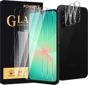 3+3 Pack Screen Protector for  Galaxy A26Screen Protector Tempered Glass 3 Pcs+ Camera Lens Protector 3 Pcs HD Clear Anti Scratch Bubble Free