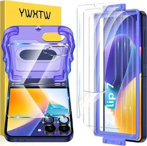 EZ Alignment for  Galaxy Z Flip 7 Screen Protector [Strengthen Crease Test] 4Pcs Inner Soft EPU Film+2Pcs Front Display Tempered Glass+1 Set Camera lens Protector Anti Scratch