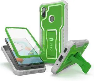 for  Galaxy A11 Case Dual Layer Shockproof Heavy Duty Case with Screen Protector for  A11 Phone Built-in Kickstand (Green)