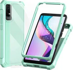 Phone Case for TCL 30Z T602DL TCL 30 LE Case with Screen Protector 2 Layer Structure Protection Shockproof Corner TPU Bumper Slim Silicone Phone Cover for TCL 30Z-Mint Green