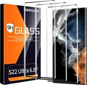 3 Pack HD Clear Tempered Glass Screen Protector for  Galaxy S22 Ultra 5G Fingerprint Unlock 3D Curved Scratch Resistant Bubble-Free