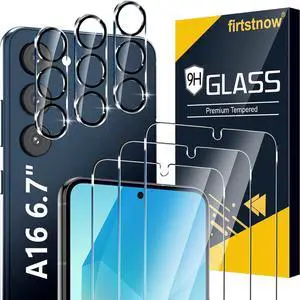 3 Pack Glass Screen Protector for  Galaxy A16 5G [6.7 inch] + 3 Pack Camera Lens Protector 9H Tempered Glass Fingerprint Unlock HD Clear Case Friendly Anti-Scratch