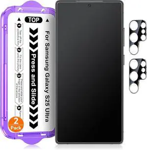 2 Pack for  Galaxy S25 Ultra [6.9 Inch] Matte Glass Screen Protector + 2 Pack Camera Lens Protector with Easy Installation Kit Anti-Glare Tempered Glass Film