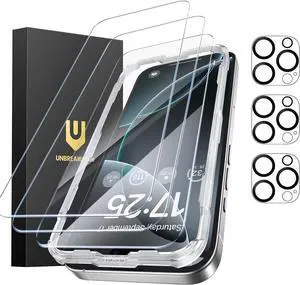 iPhone 16 Pro Max Screen Protector 3-Pack 3 Tempered Glass + 3 Camera Lens Protectors 9H Hardness HD Clarity Anti-Fingerprint Case Friendly 6.9 Inch