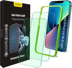 Blue Light Screen Protector for iPhone 16e iPhone 13 iPhone 13 Pro & iPhone 14 (6.1inch) Eye Protection Tempered Glass Film Scratch-Resistant No Bubble with Easy Installation Kit 2 Pack