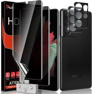 [Designed for  Galaxy S21 Ultra 5G 6.8a - inch Flexible TPU Film Privacy Screen Protector + Camera Lens Protector Bubble-Free 2 Pack Fingerprint Unlock Support