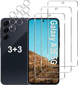 [3+3 Pack Galaxy A35 5G Screen Protector + Camera Lens Protector HD Tempered Glass 9H Hardness Anti Scratch Easy Installation Bubble Free Screen Protector for  Galaxy A35 5G