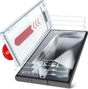 3 Pack for  Galaxy S24 Ultra Screen Protector + 1 Pack Camera Lens Protector 9H+ Tempered Glass Film with Customized Installation Tray Military Grade Shatterproof HD Clear