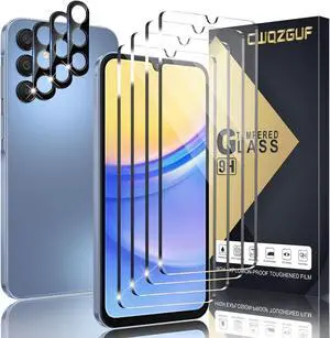 [4+3 Pack Screen Protector Compatible with Galaxy A15 5G 4 Tempered Glass with 3 Camera Lens Protectors High Clarity Anti-Shatter Bubble Free