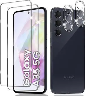 2+2 2 Pack  Galaxy A35 5G Screen Protector and 2 Pack Camera Lens Protector [HD][Ultrasonic Fingerprint Support][Eye protection] Tempered Glass