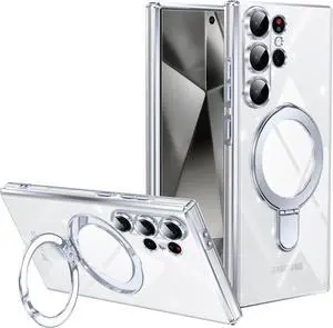 for Galaxy S25 Ultra Case with Magnetic Invisible Ring Stand Camera Lens Protecto Transparent Electroplating Soft TPU Bumper Case Unisex Not Yellowing Slim Fit Case Silver JUS25-08 for Galaxy S25 Ultra Case with Magnetic Invisible Ring Stand Camera Lens Protecto Transparent Electroplating Soft TPU Bumper Case Unisex Not Yellowing Slim Fit Case Silver JUS25-08