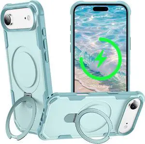 Designed for iPhone 17 Air Case with Magnetic Stand [Military Drop Protection][Compatible with Magnet] Shockproof 17 Air Phone Case with Ring Holder Green