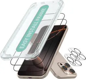 ? iPhone 16 Pro Max Screen Protector + Camera Lens Covers - Tuff Sheet - 2-Pack Tempered Glass 9H Easy Install Frame Case-Friendly - Dynamic Island for  iPhone 16 Pro Max - Clear 2-Pack