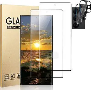 [2+2 Pack] Galaxy S22 Ultra Screen Protector and Camera Lens Protector 9H Tempered Glass Scratch Resistant Ultrasonic Fingerprint Support Easy Installation Bubble Free 3D HD Clear Film 6.8 Inch