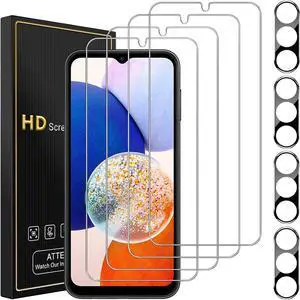 4 Pack Screen Protector for  Galaxy A14 5G with 4 Pack Camera Lens Protector Full Coverage Tempered Glass Film Anti-Fingerprint Case Friendly