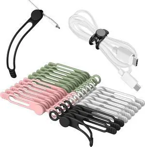 24Pcs Silicone Cable Ties 3Inch Cord Organizer Reusable Small Zip Ties Cable Organizer for Charging Cords Earphone Computer Wire Office Desk Cable Management Travel Accessories(4 Colors)